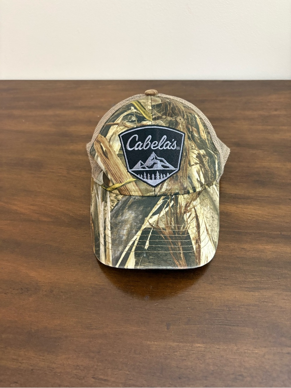 Cabela's Men’s Woodland Camouflage Hat Mesh Trucker SnapBack Brown Tan hunting